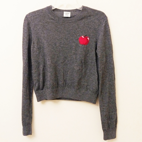 Sunday Best Sweaters - Sunday Best Apple Graphic Sweater Gray Size M